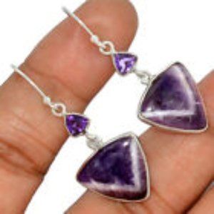 Chevron Amethyst w/Amethyst gems solid Silver
